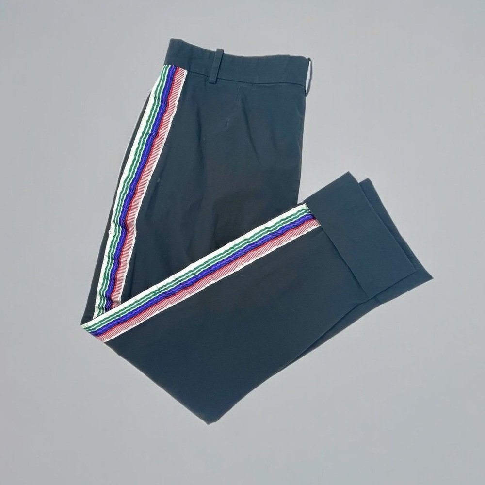 PINKO Y2K Mid Rise Dark Blue Stripe Side Cotton Cuffed Pants Size 6